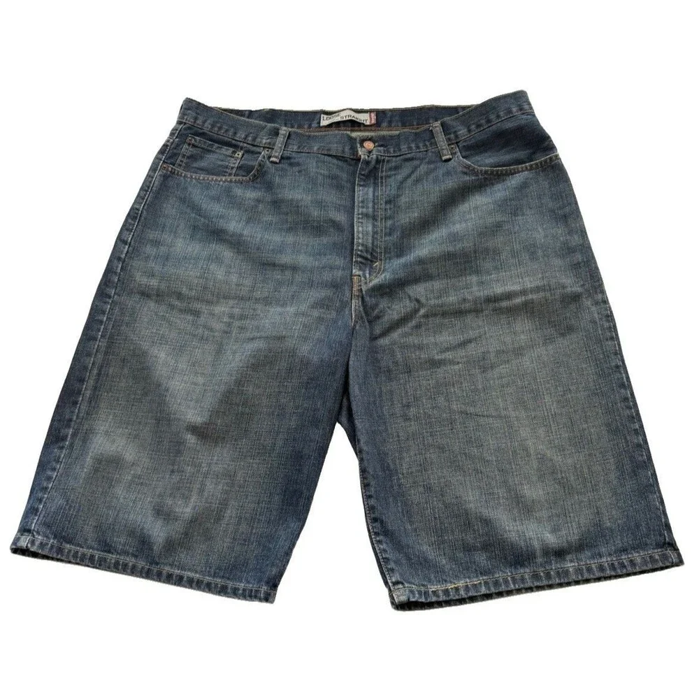Levis 569 Loose Straight Denim Shorts Mens 42 Fade Wash Blue Jean Y2K 2010